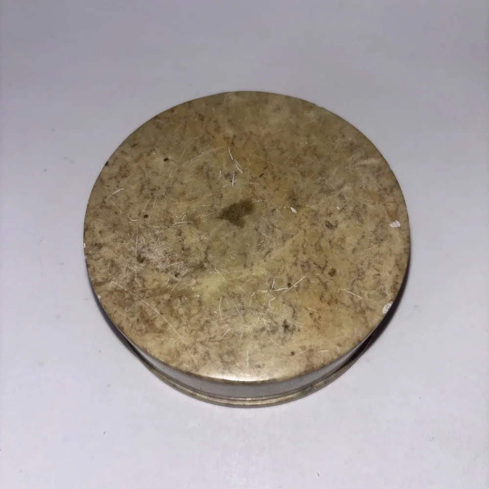 Vintage Round Stone Trinket Box with Floral Inlay – Handcrafted Jewelry Keepsake